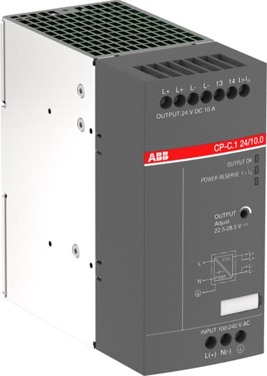 ABB Electrification Switching Power Supply; CP-C.1 24/10.0-C; 24VDC OUT; 240W; 85-264VAC / 90-300VDC IN; Single-Phase; DIN Rail Mount